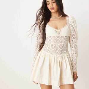 For Love & Lemons Doily Lace Mini Dress in Cream Size Small NWT